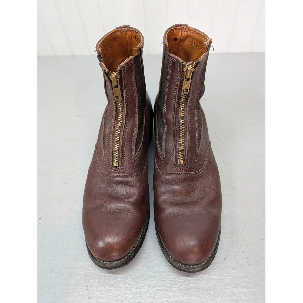 A.M. Kroop & Son Custom Front Zip Paddock Equestrian Boots Brown Leather Size 7